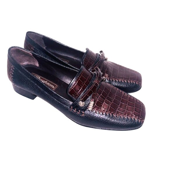 Brighton Brown Kent Loafers 7.5 Brown Black Croc Embossed Leather Slip-On Shoes - Picture 1 of 11
